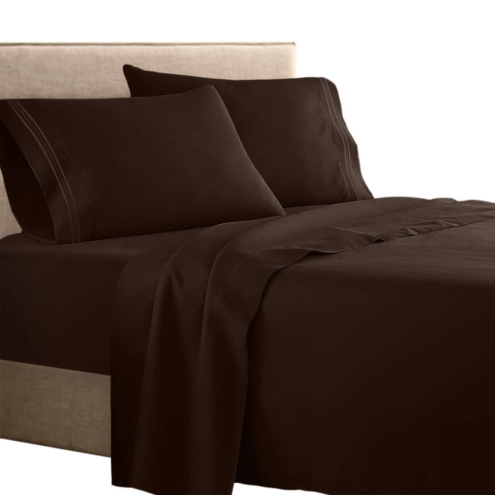Clara Clark Supreme 1500 Collection 4pc Bed Sheet Set - Queen Size, Chocolate Brown