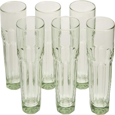 Bormioli Rocco Rock Bar 12.5 oz. Long Drink Stackable Tempered Beverage Glasses for Cold Drinks, Water, and Cocktails, Set of 6, Mint Green
