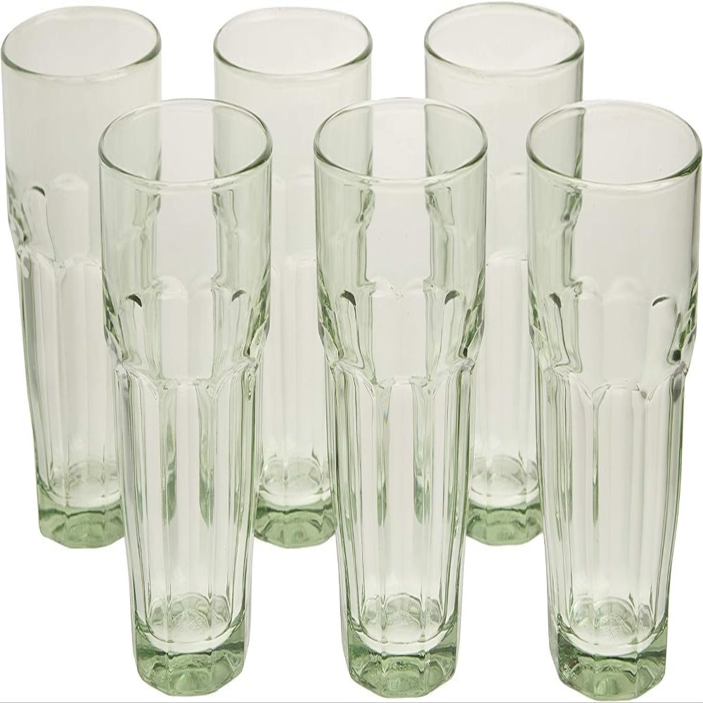 Bormioli Rocco Rock Bar 12.5 oz. Long Drink Stackable Tempered Beverage Glasses for Cold Drinks, Water, and Cocktails, Set of 6, Mint Green