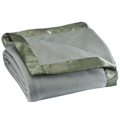OakRidge Satin Fleece Blanket, Full/Queen, Twin or King Size  100% Polyester Lightweight Fabric and Cozy Satin Binding Edges in Tightly Folding Travel Blanket, Sage