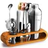 Mixology & Craft Cocktail Shaker Set with Bamboo Stand - Professional 10-Piece Bartender Kit - Complete Bar Set & Cocktail Mixer Kit for Home (Silver) view 1