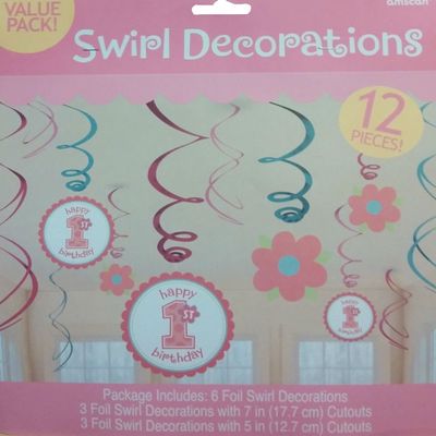 Amscan Sweet Little Cup Cake Girl 1st Birthday Swirls Party Decorations 12 pc.