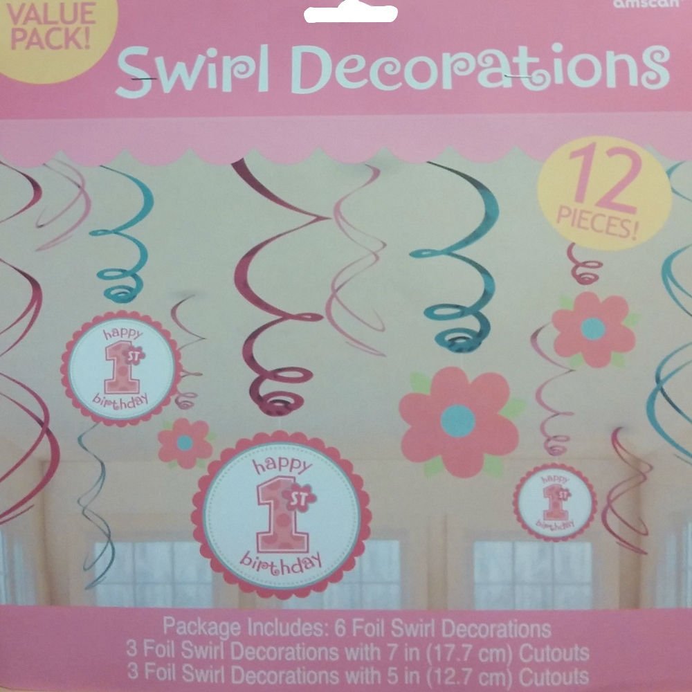 Amscan Sweet Little Cup Cake Girl 1st Birthday Swirls Party Decorations 12 pc.