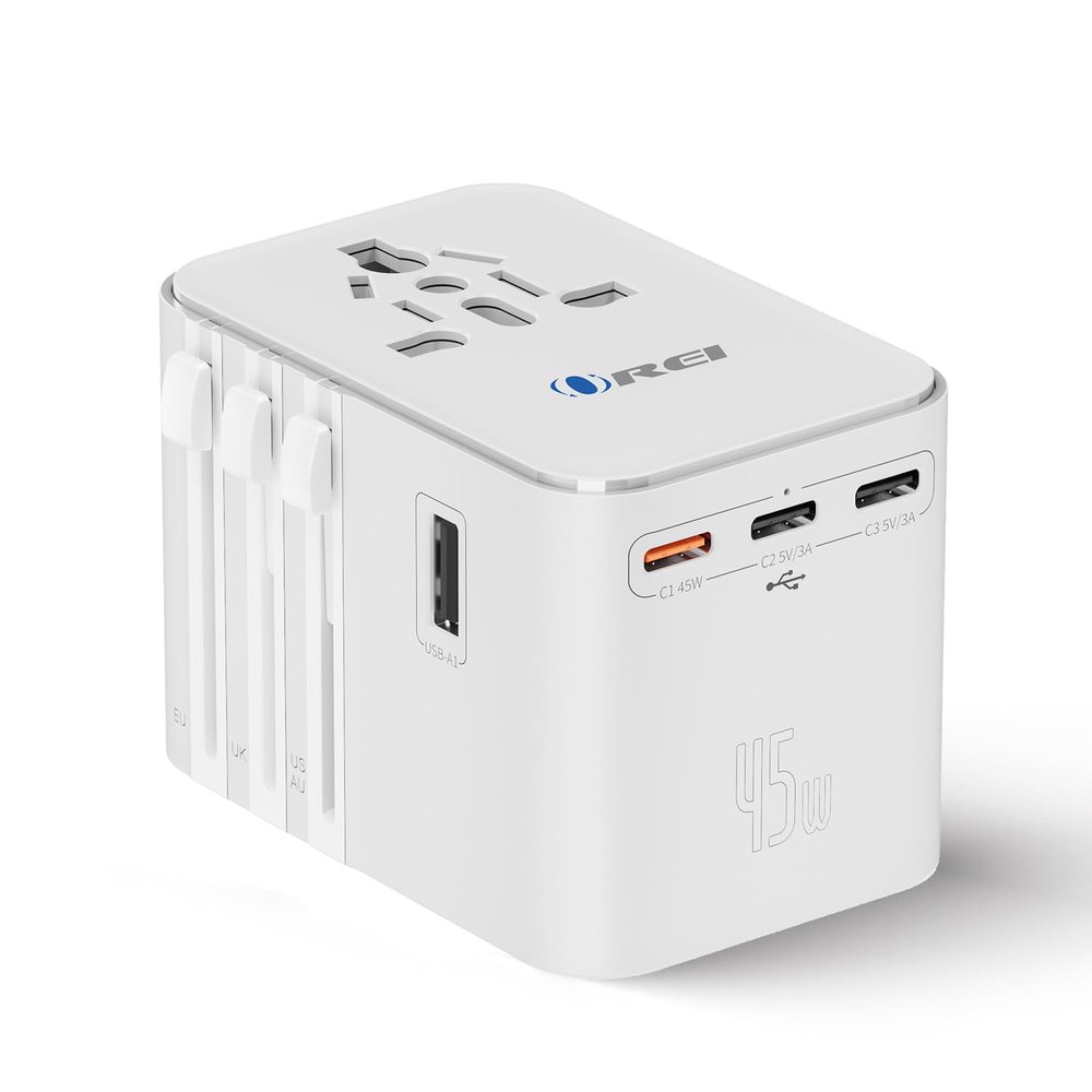 OREI Universal Travel Adapter  All-in-One Worldwide Power Plug Converter with Dual USB Charging Ports  Compatible with USA, EU, UK, AUS