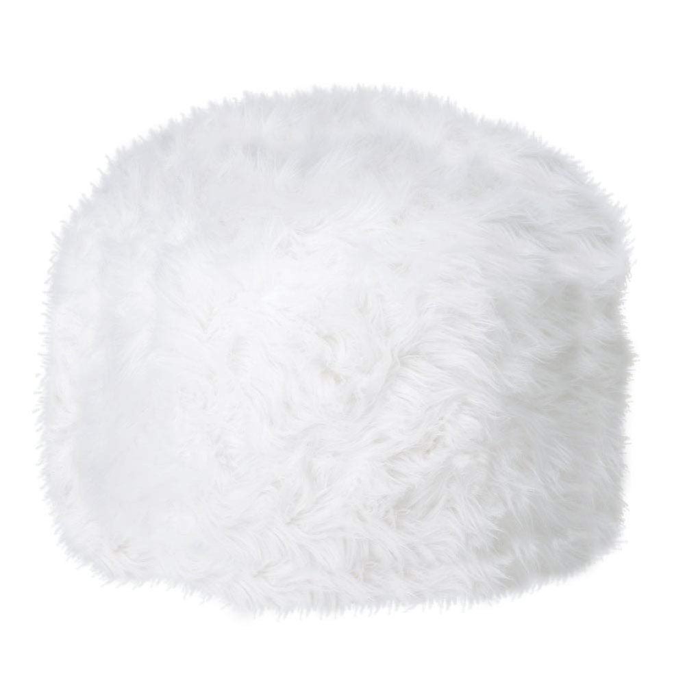 Fuzzy White Ottoman Pouf