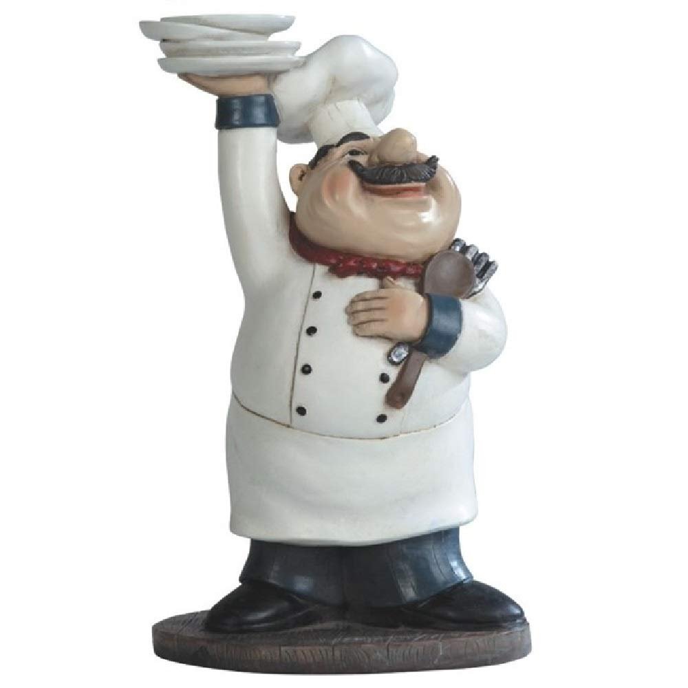 George S. Chen Imports SS-G-65003 Chef Holding Plates Figurine, 10.75"