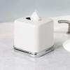 iDesign York Facial Tissue Box Cover, Vintage Holder for Bathroom Vanity Countertops, 5.75" x 5.75" x 5.5", Chrome and White view 2