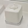 iDesign York Facial Tissue Box Cover, Vintage Holder for Bathroom Vanity Countertops, 5.75" x 5.75" x 5.5", Chrome and White view 3