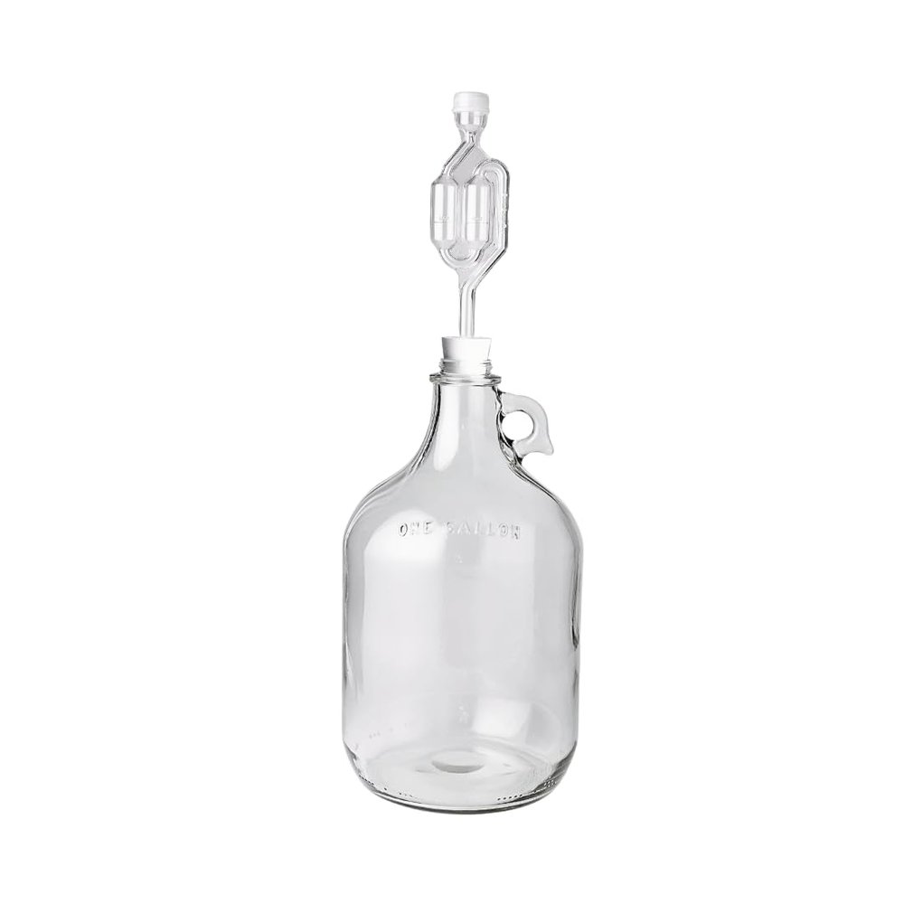 FastRack 1 Gallon Glass Jug with #6.5 Rubber Bungs & Twin Bubble Airlocks  Fermentation Jars for Home Brewing, Clear Glass Fermenter Containers for Liquid Fermentation