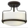 Hinkley Harper 3641OZ Medium Semi-Flush Mount Ceiling Light - Sleek, Retro Style - Oil Rubbed Bronze + Etched Opal Glass view 1