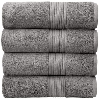 Luxury Oversized Bath Towels | 650 GSM, 34" x 56" | Hotel Quality, Soft & Highly Absorbent | Quick Dry, Thick, Combed Cotton Bathroom Towels | Grey - 4 Pack
