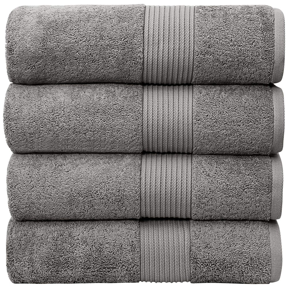 Luxury Oversized Bath Towels | 650 GSM, 34" x 56" | Hotel Quality, Soft & Highly Absorbent | Quick Dry, Thick, Combed Cotton Bathroom Towels | Grey - 4 Pack