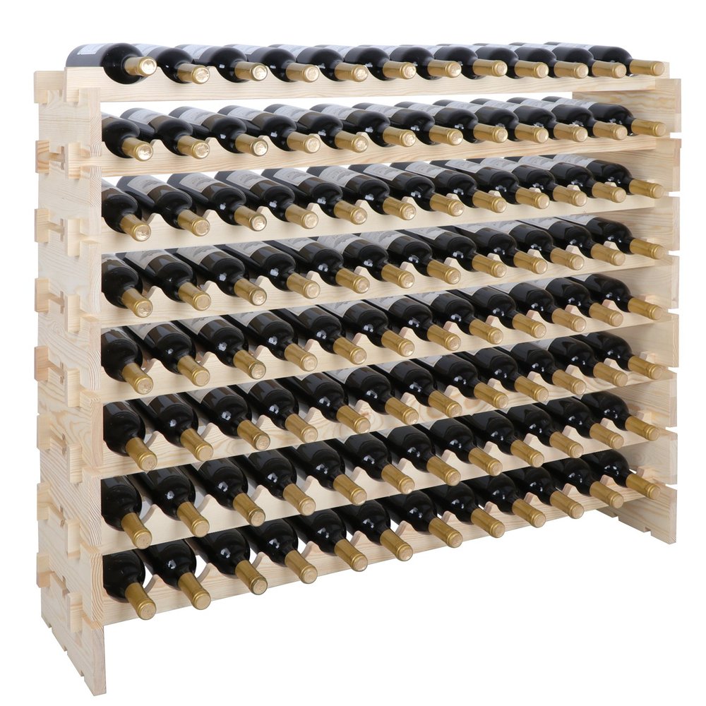 LEMY Wine Rack, 8-Tiers Wooden Storage Shelf, Freestanding Bottle Holder Display Wine Holder Display for Cellar, Bar, Kitchen(96 Bottles)