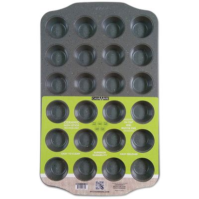 casaWare Mini Muffin Pan 24 Cup Ceramic Coated Non-Stick (Silver Granite)