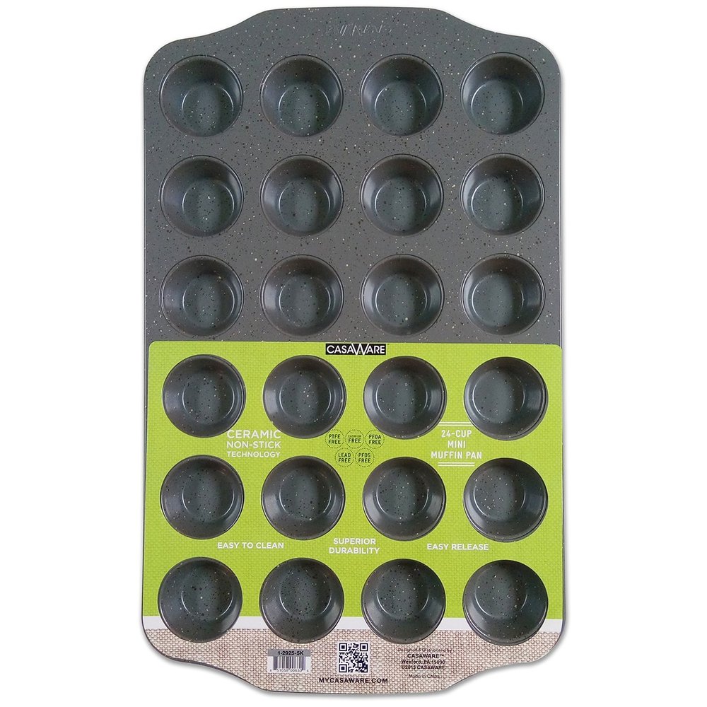 casaWare Mini Muffin Pan 24 Cup Ceramic Coated Non-Stick (Silver Granite)