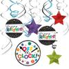 Officially Retired Multicolor Foil Swirl Hanging Decorations - 5" & 7" (Pack of 12) - Unique and Eye-Catching Design, Perfect for Unforgettable Retirement view 1