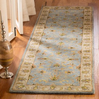 SAFAVIEH Heritage Collection Runner Rug - 2'3" x 16', Light Blue & Beige, Handmade Traditional Oriental Wool, Ideal for High Traffic Areas in Living Room, Bedroom (HG913A)