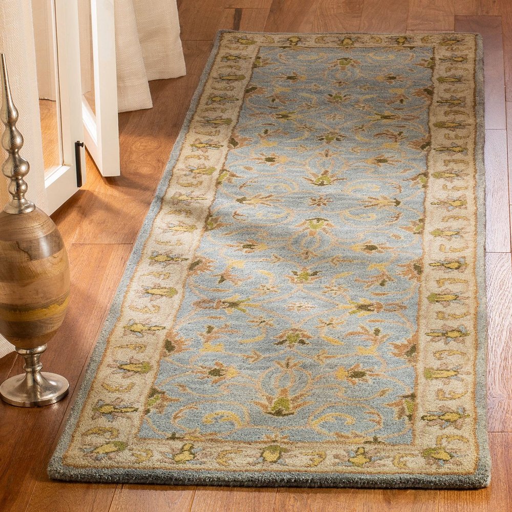 SAFAVIEH Heritage Collection Runner Rug - 2'3" x 16', Light Blue & Beige, Handmade Traditional Oriental Wool, Ideal for High Traffic Areas in Living Room, Bedroom (HG913A)