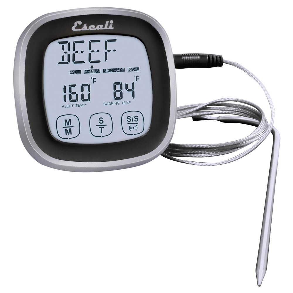 Escali Touch Screen LCD Display Digital Timer Oven Safe Stainless Steel Probe with Temperature Alert, Black