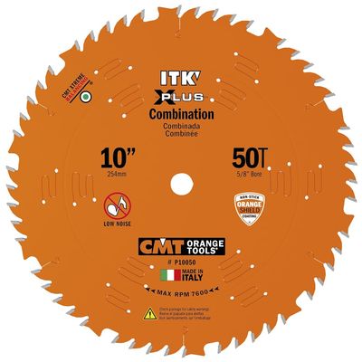 CMT P10050 ITK Plus Combination Saw Blade, 10 x 50 Teeth, 1FTG+ 4ATB Teeth with Shear with 5/8-Inch bore