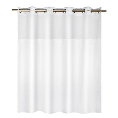 YQN No Hook Shower Curtain with Snap-in Fabric Liner Set, Thickening Waffle Weave Fabric Shower Curtains for Bathroom Hotel with Mesh Top Window, Waterproof & Machine Washable - White 74"X71"