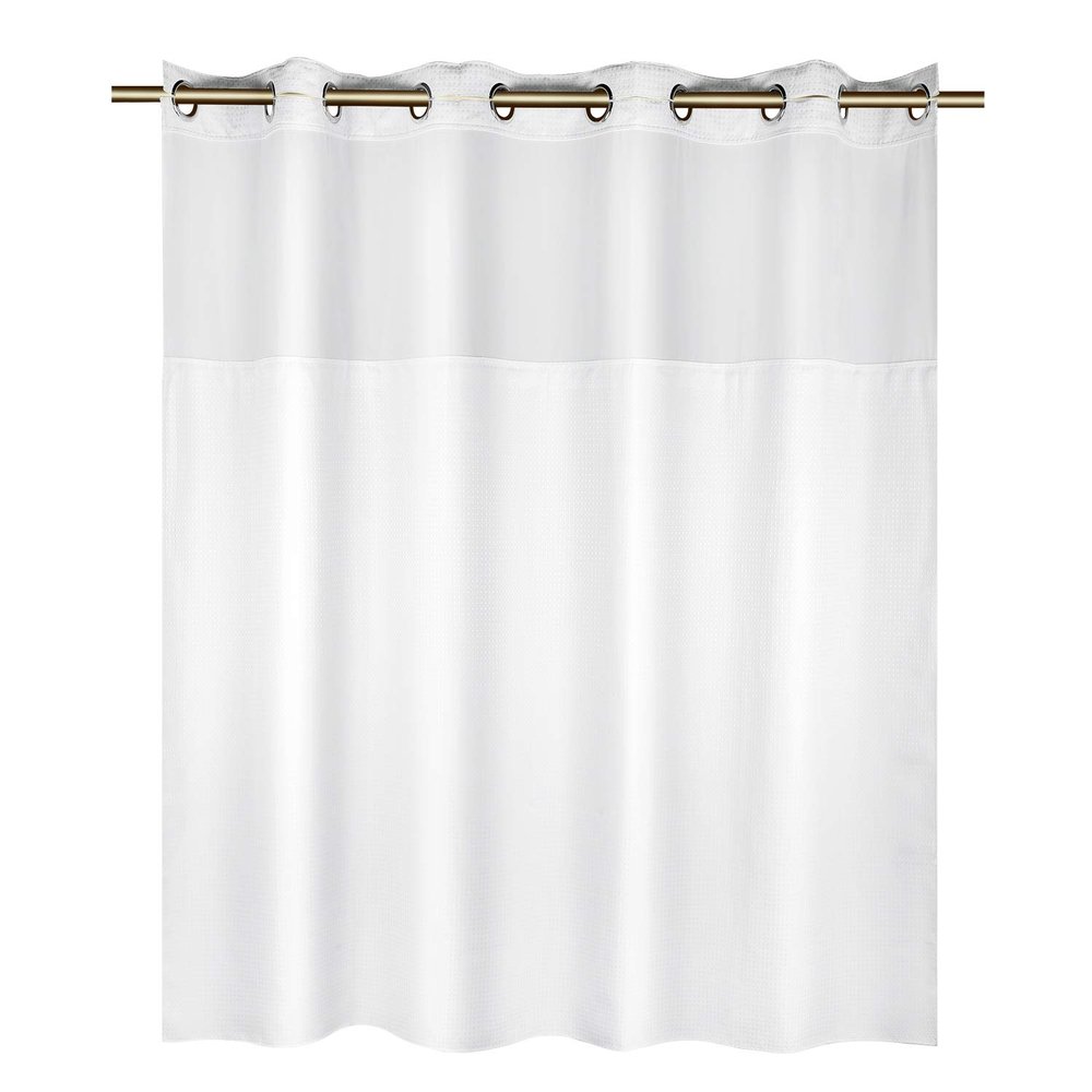 YQN No Hook Shower Curtain with Snap-in Fabric Liner Set, Thickening Waffle Weave Fabric Shower Curtains for Bathroom Hotel with Mesh Top Window, Waterproof & Machine Washable - White 74"X71"