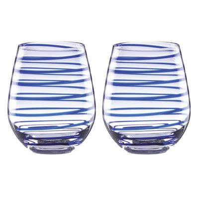 Kate Spade New York Charlotte Street 2Pc Stemless Wine Glass, 2 Count (Pack of 1), Blue