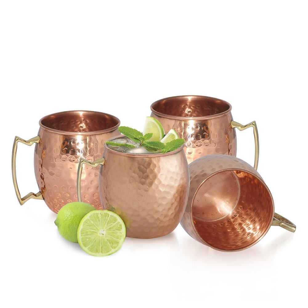 RoyaltyRoute Set of 4, Copper Barrel Mug/Cup for Moscow Mules 18 Oz - Moscow Mule Gift Set
