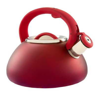 Primula Avalon Whistling Kettle - Whistling Spout, Locking Spout Cover, and Stay-Cool Handle - Stainless Steel - 2.5 Quarts - Matte Red (PAVRE-6225)