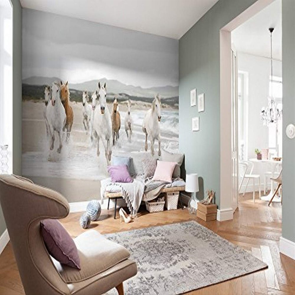 Komar 8-986 Horses Mural, White & Off-White 368 x 254 cm