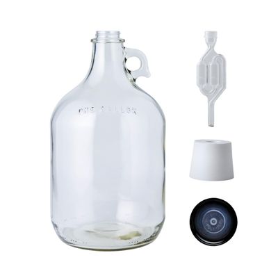 FastRack 1 gal Jug W/Twin bubble Airlock, Polyseal Lid, #6.5 Drilled Stopper