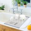 Hhyn Roll Up Dish Drying Rack 20.5"(L) x 13.8"(W) - Stainless Steel and Silicone Dish Drying Mat Over The Sink Foldable Drain Rack Multipurpose Dish Drainer Extra Large, Gray view 2