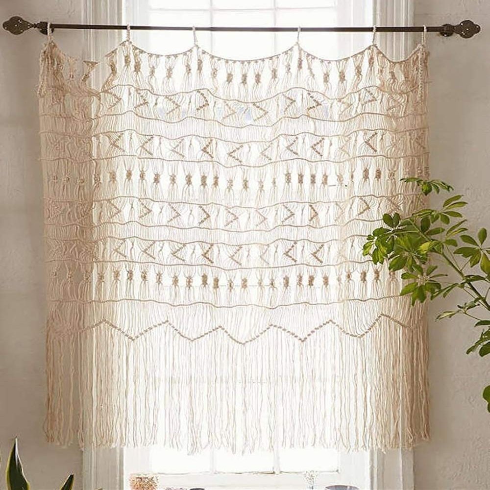 Flber Macrame Curtain Macrame Wall Hanging Macram Handwoven Boho Wedding Backdrop Kitchen Curtains,52" Wx56 H