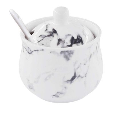 123Arts Ceramics Marbling Sugar Salt Pepper Storage Jar Seasoning Pot with Lid And Spoon