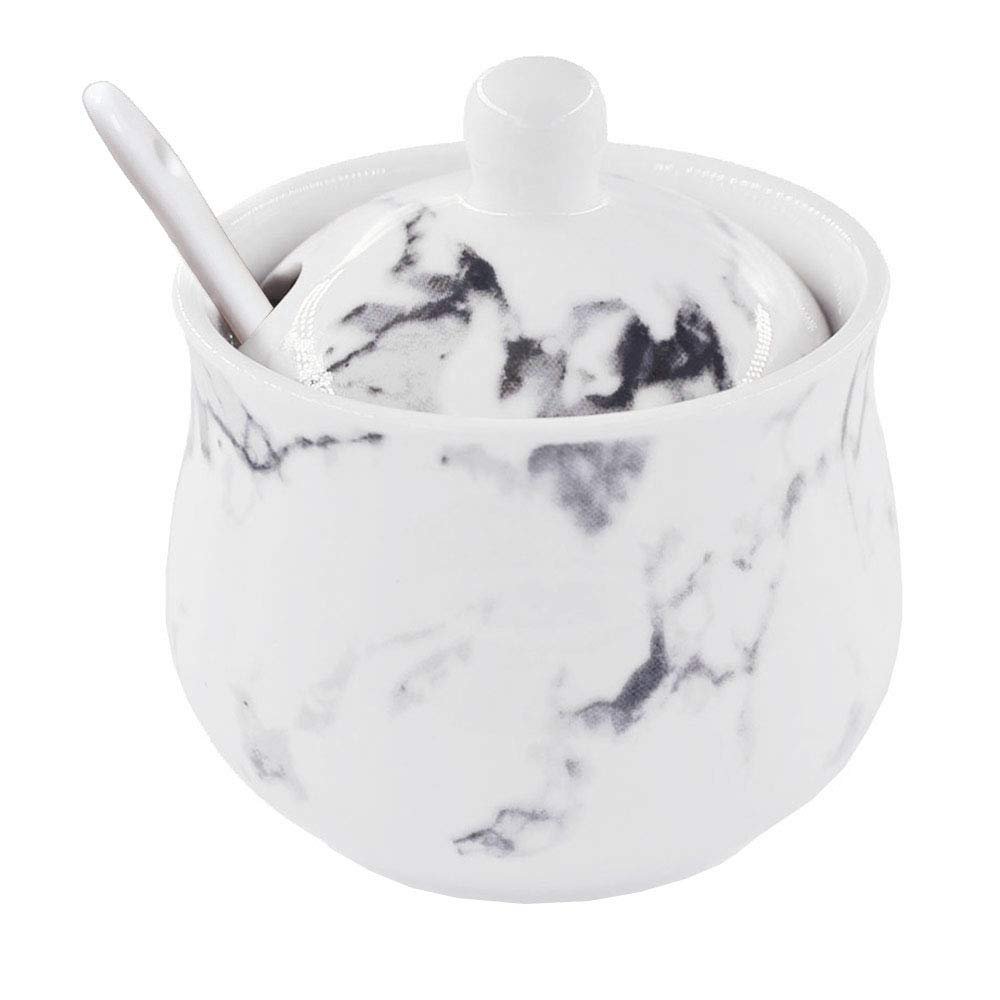 123Arts Ceramics Marbling Sugar Salt Pepper Storage Jar Seasoning Pot with Lid And Spoon