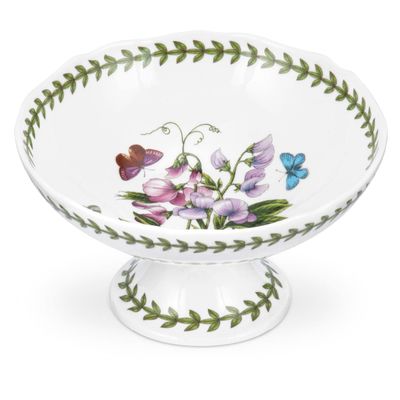 Portmeirion Botanic Garden Scalloped Edge Footed Bowl | 7 Inch Serving Bowl with Sweet Pea Motif | Made from Porcelain | Microwave and Dishwasher Safe