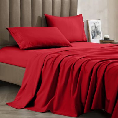 CELINE LINEN Premium 1800 Hotel Quality Wrinkle-Resistant 4-Piece Microfiber Sheet Set - Luxury Ultra Soft and Breathable Bedding 16 Inch Deep Pocket 4PC Sheet Set, Full, Red