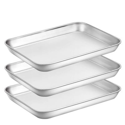 Baking Sheet Pan for Toaster Oven, Stainless Steel Baking Pans Small Metal Cookie Sheets by Umite Chef, Superior Mirror Finish Easy Clean, Dishwasher Safe, 9 x 7 x 1 inch, 3 Piece/set