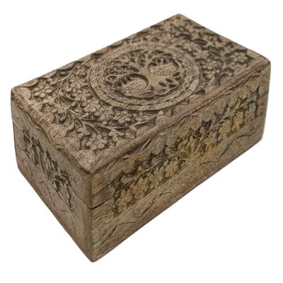 DharmaObjects Hand Carved Tree of Life Wooden Box Keepsake Storage Multi Utility