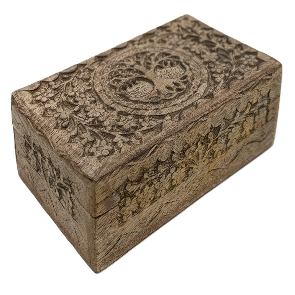 DharmaObjects Hand Carved Tree of Life Wooden Box Keepsake Storage Multi Utility