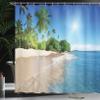 Ambesonne Tropic Shower Curtain, Ocean Tropical Palm Trees on Sunny Island Beach Scene Panoramic View Picture, Cloth Fabric Bathroom Decor Set with Hooks, 69" W x 70" L, White Green Blue view 3