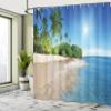 Ambesonne Tropic Shower Curtain, Ocean Tropical Palm Trees on Sunny Island Beach Scene Panoramic View Picture, Cloth Fabric Bathroom Decor Set with Hooks, 69" W x 70" L, White Green Blue view 4