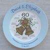 Heritage Pottery Personalized Bone China Commemorative Plate For A 60th Wedding Anniversary - Wedding Bells Design With A Blue Rim view 1