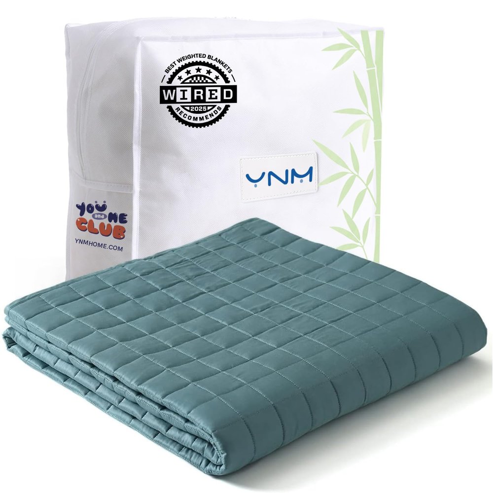 YnM Cooling Weighted Blanket for Adults, 15lbs Heavy Bed Throw for One Person of 140lbs, Perfect for Hot Sleepers or Warm Climates with Rayon/Glass Beads(48x72 Inches,Twin/Full Bed, Sea Grass)