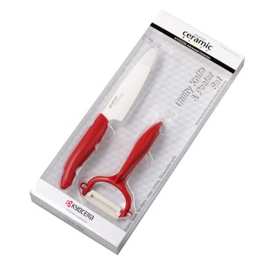 Kyocera FK110CP10NRD Revolution Series 4-1/2-Inch Utility Knife and Y-Peeler Gift Set, Red