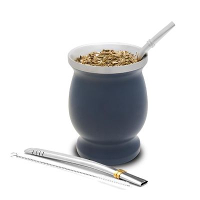 BALIBETOV Stainless Steel Double-Wall Mate Cup And Bombilla Set - Yerba Mate set Includes One Yerba Mate Cup, 2 Bombillas Mate (Straw) & Brush - Easy to Clean