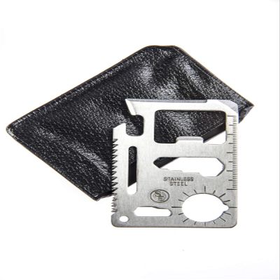 SE 11-Function Stainless Steel Survival Pocket Tool - Compact, Credit Card-Sized Multi-Tool with Leatherette Case - Ideal for Camping, Hiking, and Outdoor Activities- MT908-1