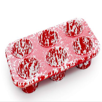 Enamelware Muffin Tin, Red/White Splatter