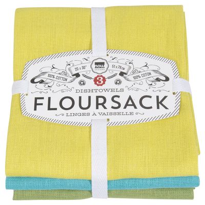 Now Designs Floursack Kitchen Dish Towels,Cotton, Chartreuse/Turquoise/Leaf 20 x 30in, Small, Set of 3