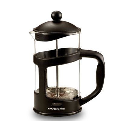 Ovente French Press Coffee, Tea and Espresso Maker, Heat Resistant Borosilicate Glass with 4 Filter Stainless-Steel System, BPA-Free Portable Pitcher Perfect for Hot & Cold Brew 27oz, Black FPT27B